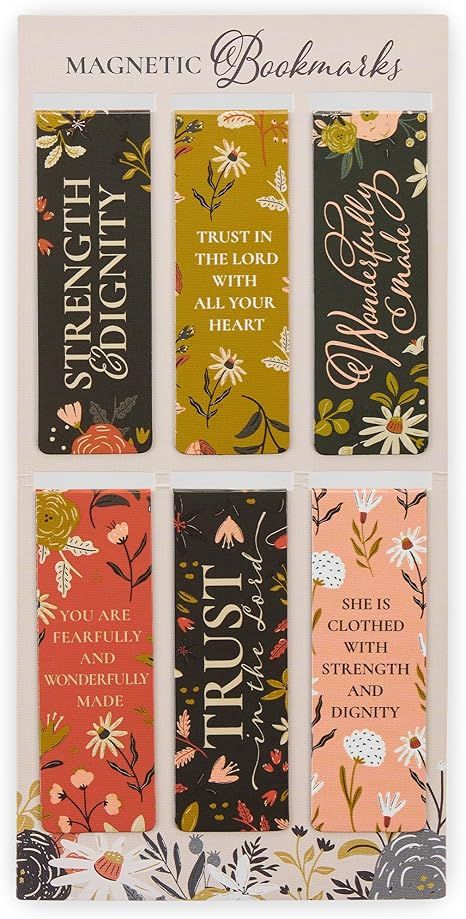 Magnetic Scripture Bookmark Pagemarker Set for Women: Encouraging Bible Verses, Psalms &amp; Proverbs, Multicolor Florals for Reading Books, Bibles, 6 Piece Set