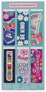 Magnetic Inspirational Scripture Bookmark Set for Girls: Encouraging Bible Verses, Multicolor Pink &amp; Teal Floral Rainbow