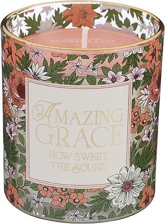 Natural Soy Wax Scented Candle w/Essential Oils, Floral Glass Jar w/Cotton Wick - Amazing Grace Rainwater &amp; Lily Scent