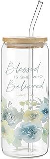 Glass Bottle w/Straw - Blessed is She Who Believed