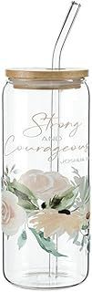 Glass Bottle w/Straw - Strong and Courageous