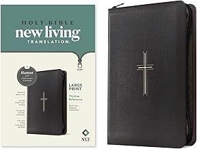 NLT Large Print Thinline Reference Zipper Bible, Filament Enabled (LeatherLike, Black Cross, Red Letter)