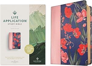NLT Life Application Study Bible, Third Edition (LeatherLike, Pink Evening Bloom, Red Letter)