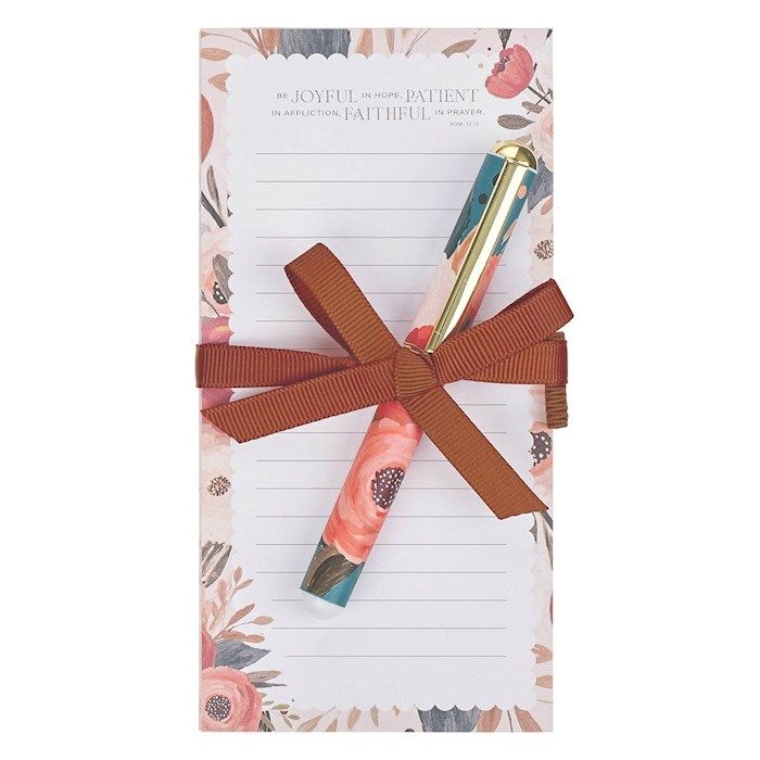 Magnetic Notepad W/Pen-Be Joyful, Be Patient, Be Faithful (Romans 12:12)-Floral