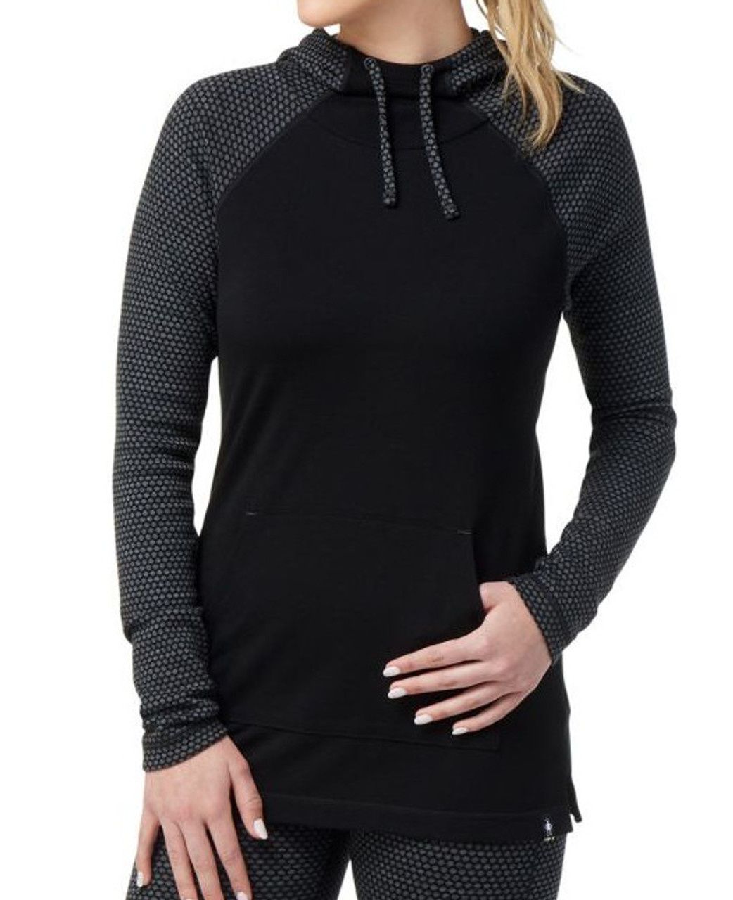 SmartWool Women&#39;s Thermal Merino Drape Neck Hoodie -BLACK DOT