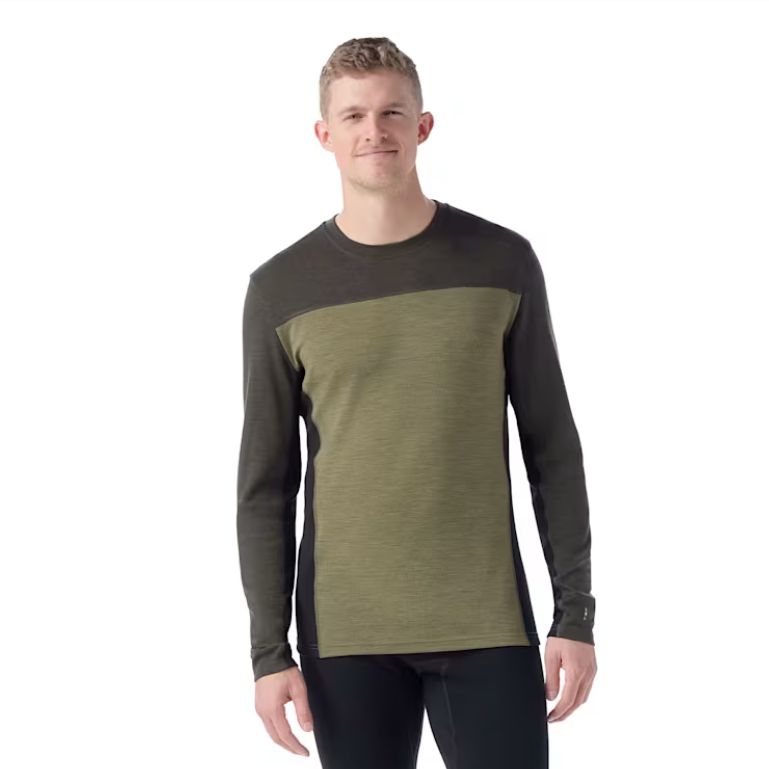 SmartWool Men&#39;s Classic Thermal Merino Base Layer Colorblock Crew Winter Moss -X Large