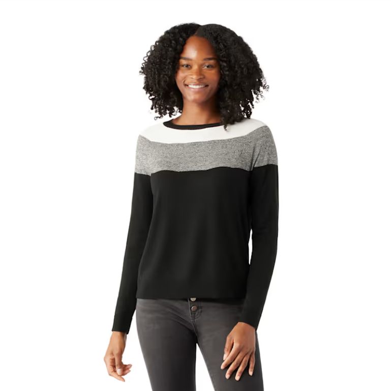 SmartWool Women&#39;s Edgewood Colorblock Crew Sweater L- Black