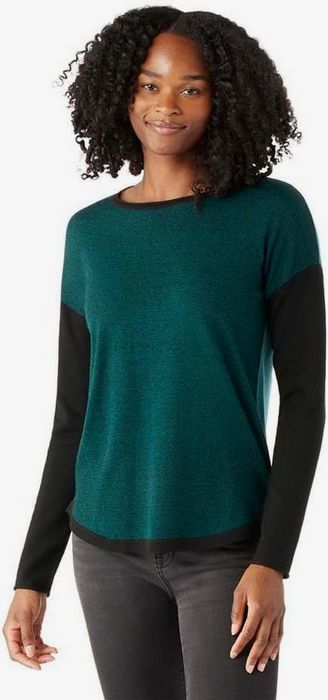 SmartWool Women&#39;s Shadow Pine Colorblock Sweater XL -EMERALD-BLACK MARL