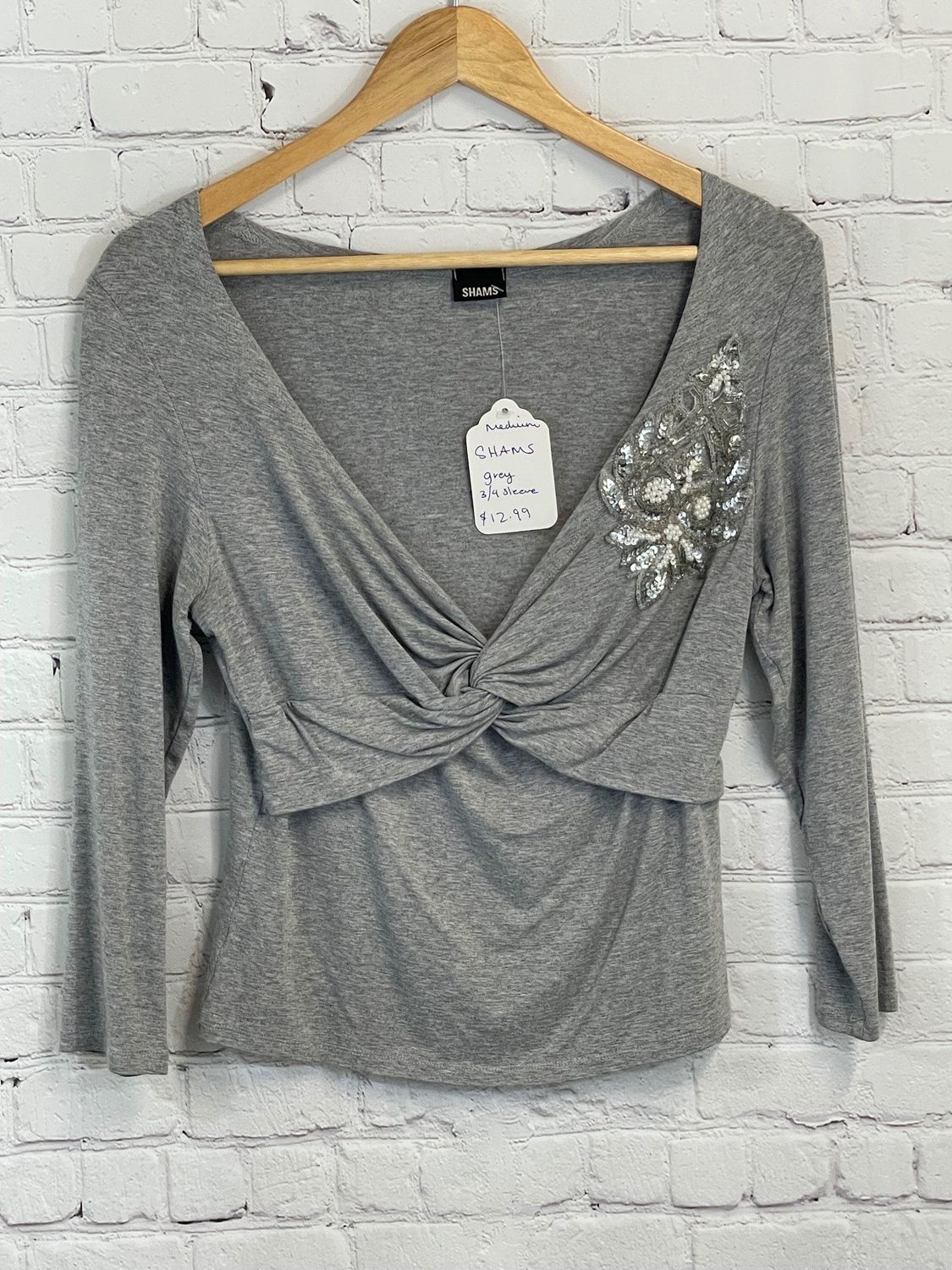 SHAMS, Grey, Aplique ,3/4, Med