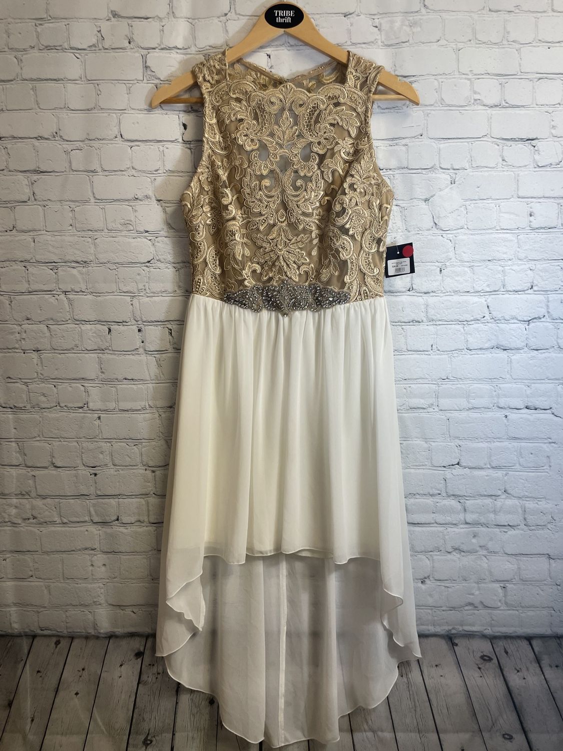 Jodi Christopher, Gold, White, Dress, Small