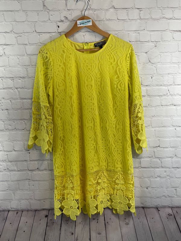 J. Jill, Yellow, Lace, Dress, Large