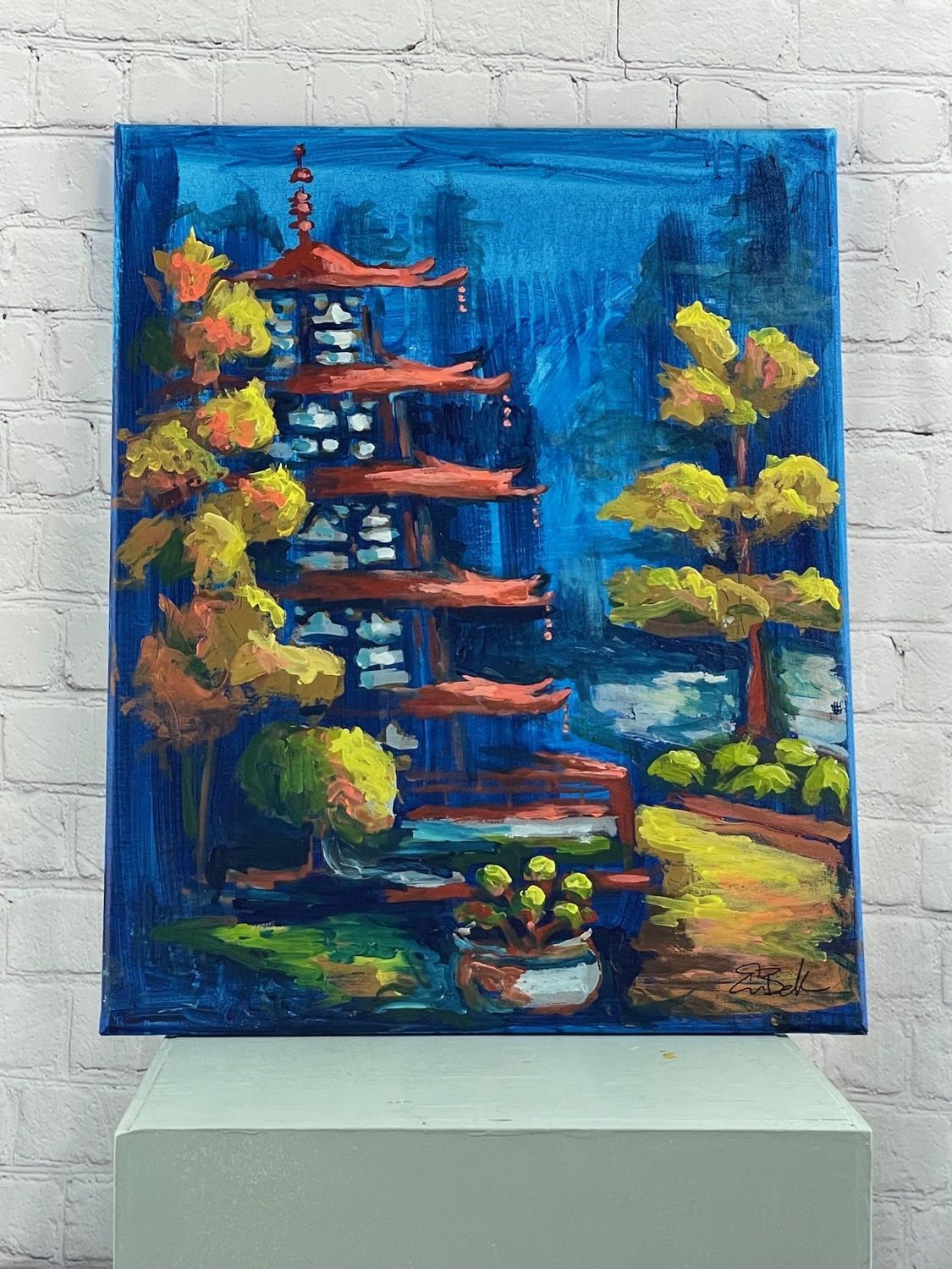 Erin Beck, Painting, Blue Pagoda, 20&#39;x16&#39;