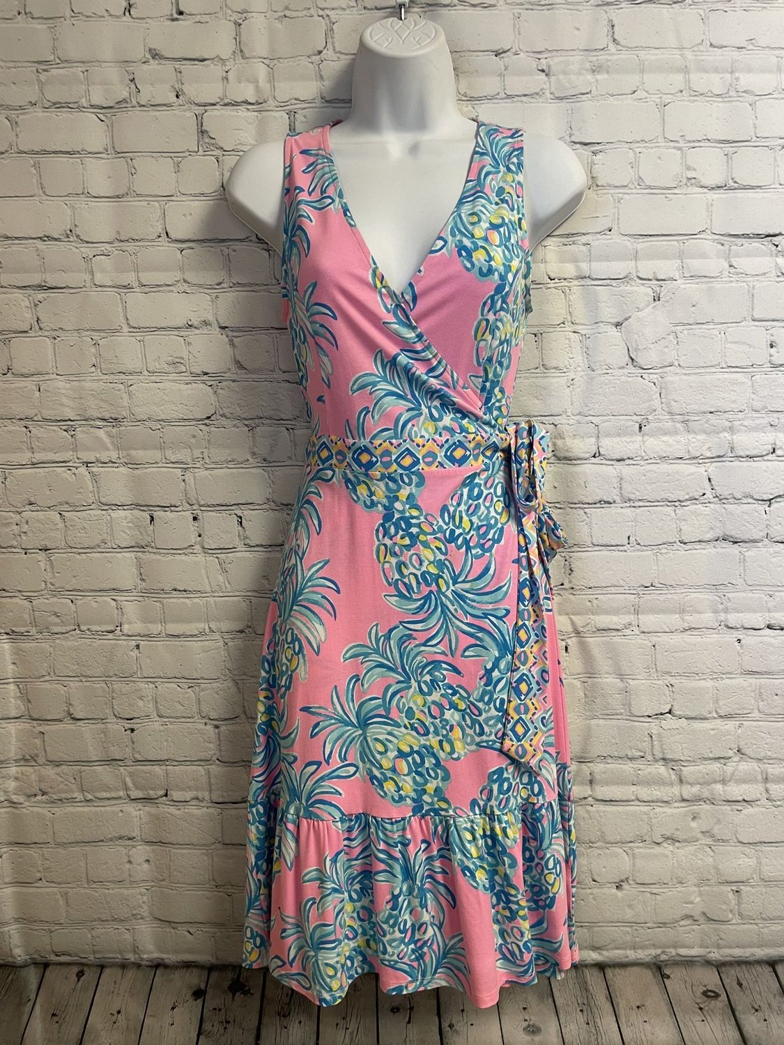 Lilly Pulitzer, Pink, Blue, Wrap, Dress, XS