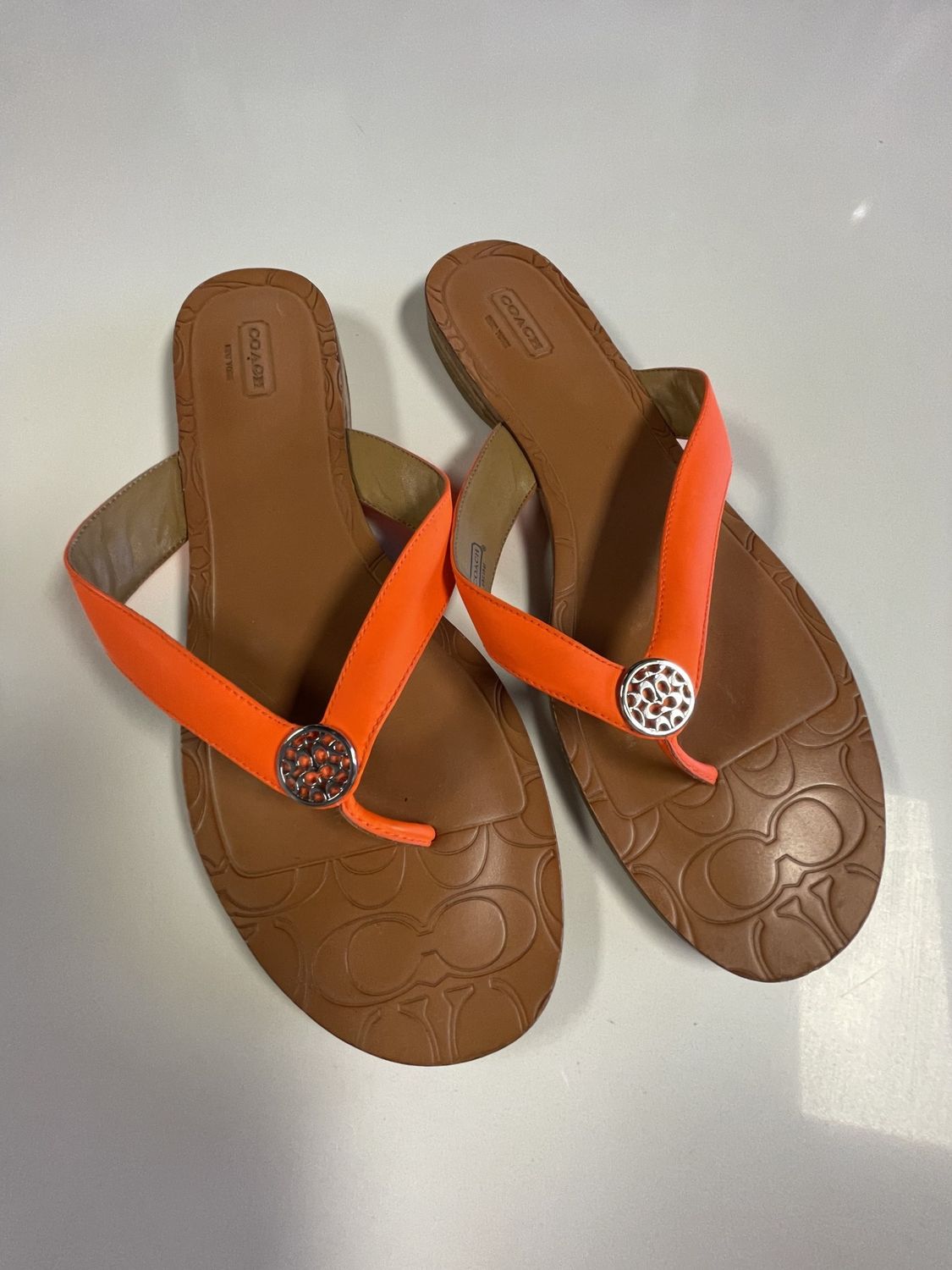 Coach, Brown, Orange, Flops, 10