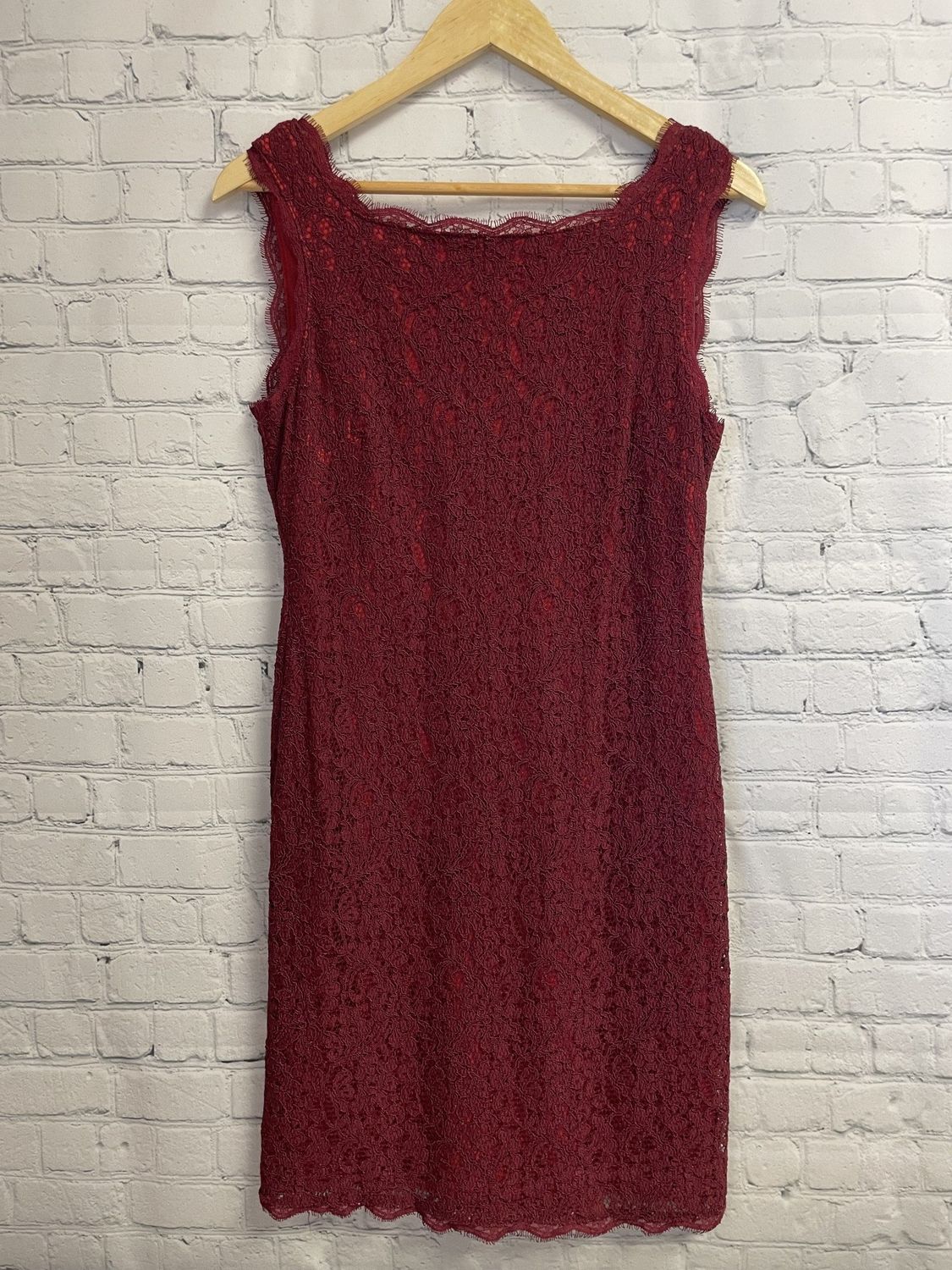 Adrianna Papell, Deep Red, Lace, Dress, 8