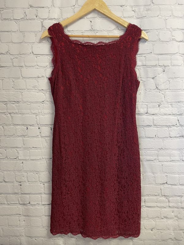 Adrianna Papell, Deep Red, Lace, Dress, 8