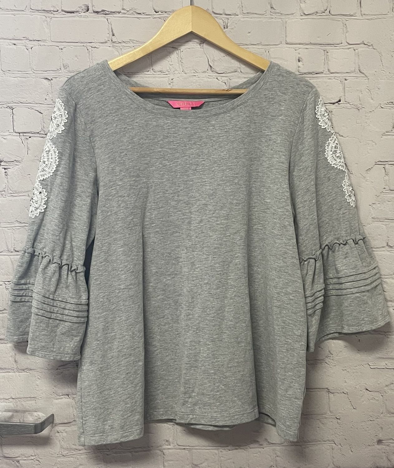 Lilly Pulitzer, Grey, Embroidered, 3/4 Sleeve, XL