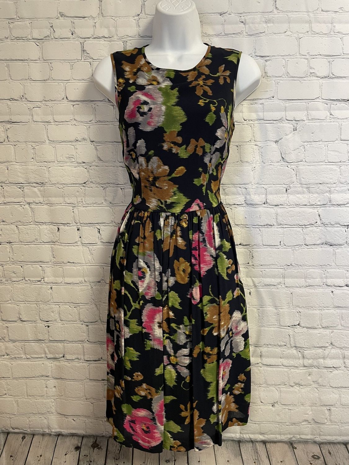 Brooks Brothers, Black, Floral, Dress, 0