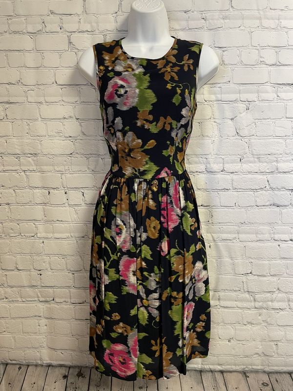 Brooks Brothers, Black, Floral, Dress, 0