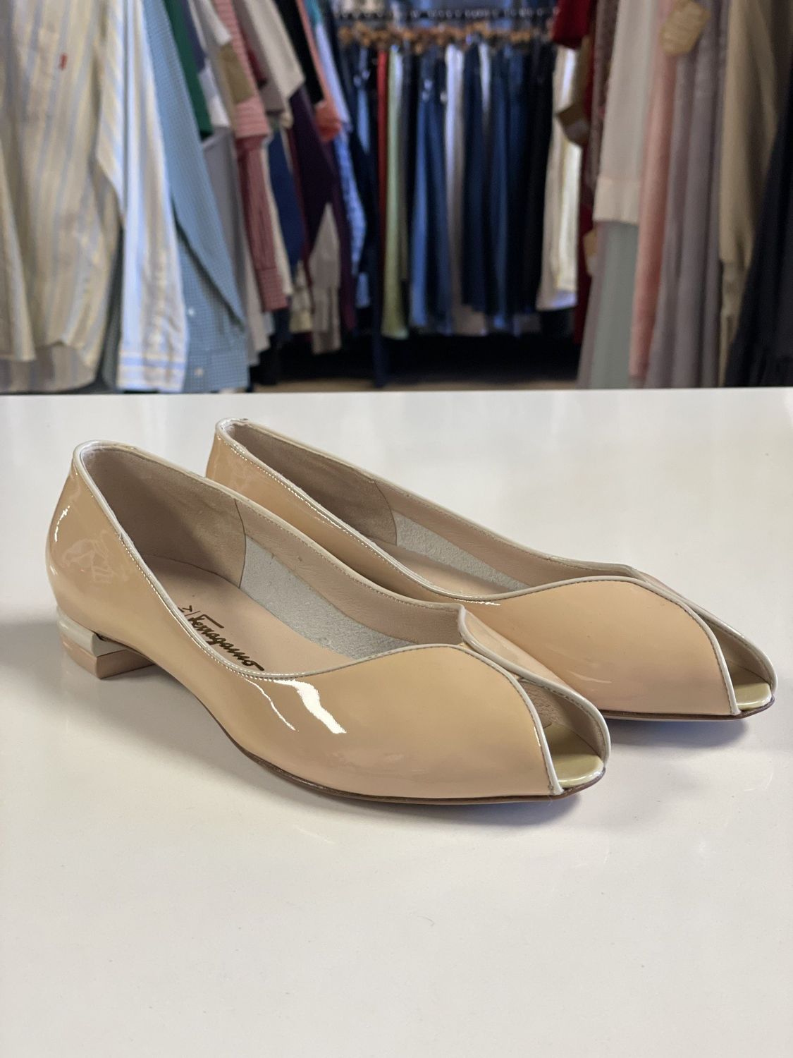 Ferragamo, Nude, Patent Leather, Flats, 6.5