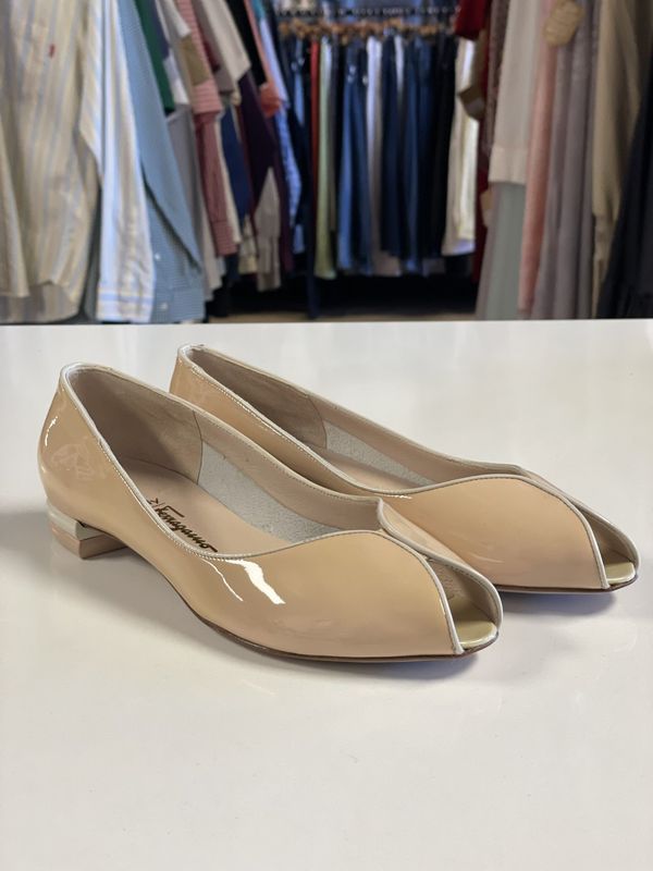 Ferragamo, Nude, Patent Leather, Flats, 6.5