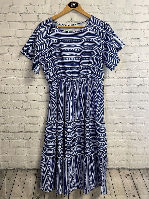 Unlabeled, Blue, White, Dress, Large
