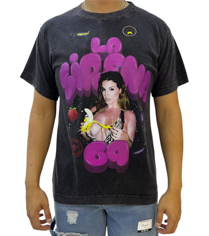 Franela Burning Boxi Fit La Sirena - Negro Prelavado