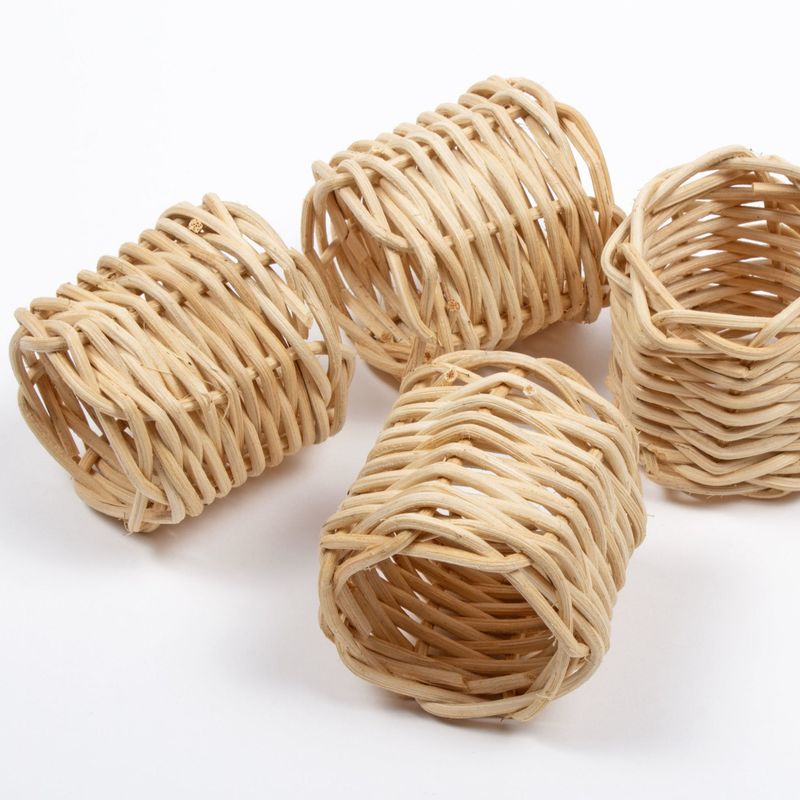4 PC Napkin Ring Set - Rattan