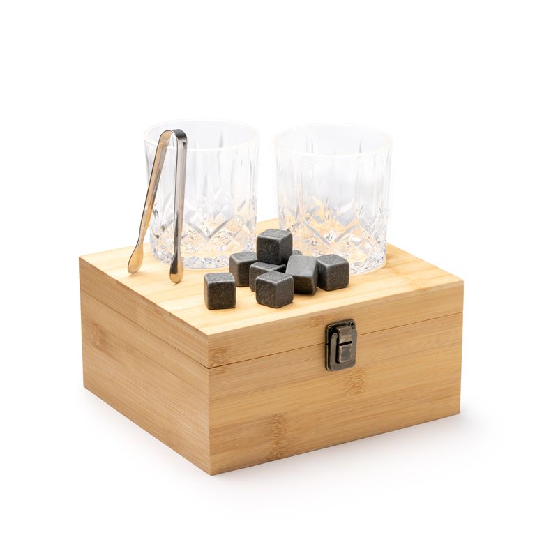 Whisky-Set mit Natursteinen & Gravur – im edlen Bambus-Geschenkkasten