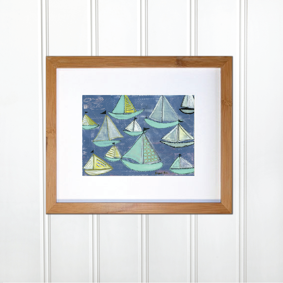Sample with ATTRIBUTES Bright Blue & Seafoam Sailboats