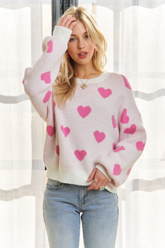 Round Neck Heart Sweater