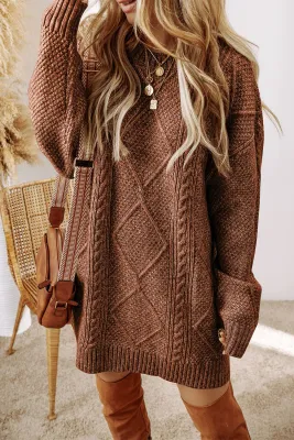 Cozy Cable-Knit Round Neck Sweater Dress