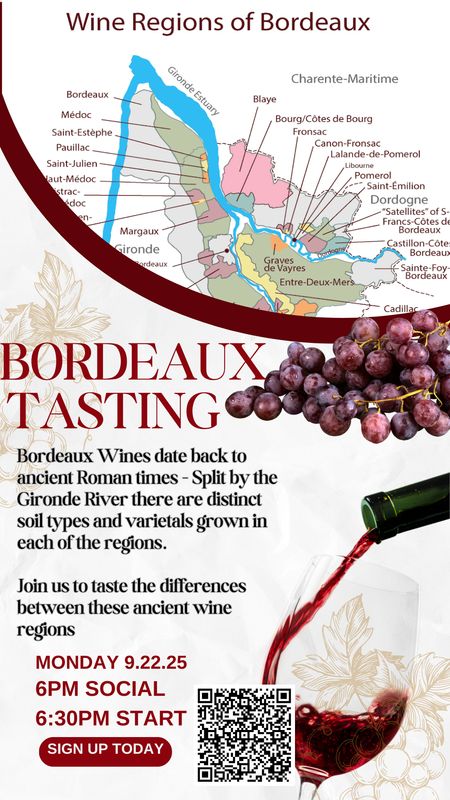 Monday Cellar Club - Bordeaux Wines - Left Bank vs. Right, and in Between! 9.22.25