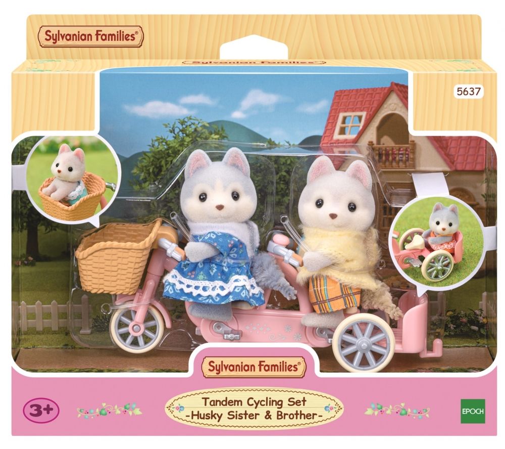 Pieski Husky na rowerze zestaw z figurkami Sylvanian Families