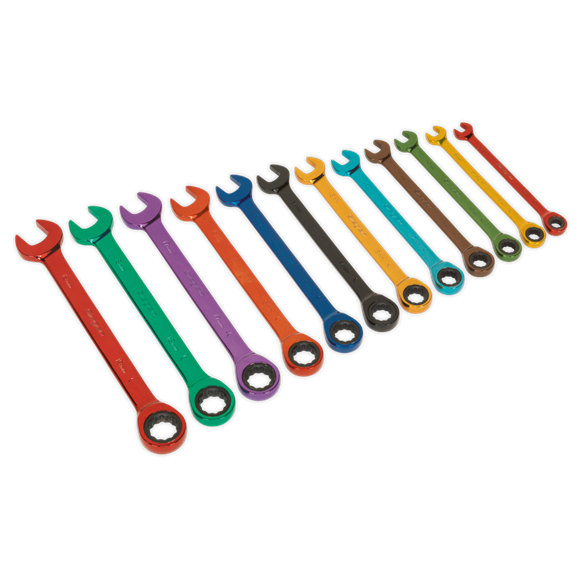 Siegen Multi-Coloured Combination Ratchet Spanner Set (12pc)