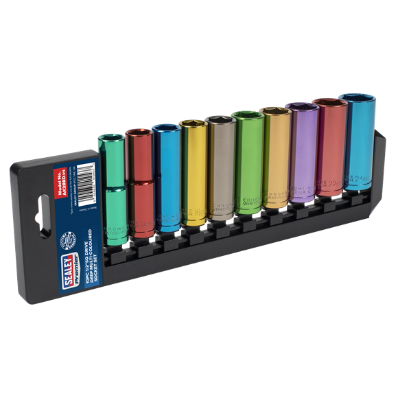 Sealey Premier Deep Multi-Coloured Socket Set 1/2"Sq Drive (10pc)