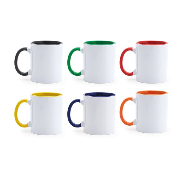 Taza Blanca para personalizar, con asa y fondo de color. Pack Editorial 32 Unidades. Especial para Editoriales y Escritores