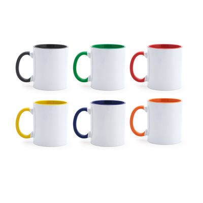 Taza Blanca para personalizar, con asa y fondo de color. Pack Editorial 32 Unidades. Especial para Editoriales y Escritores