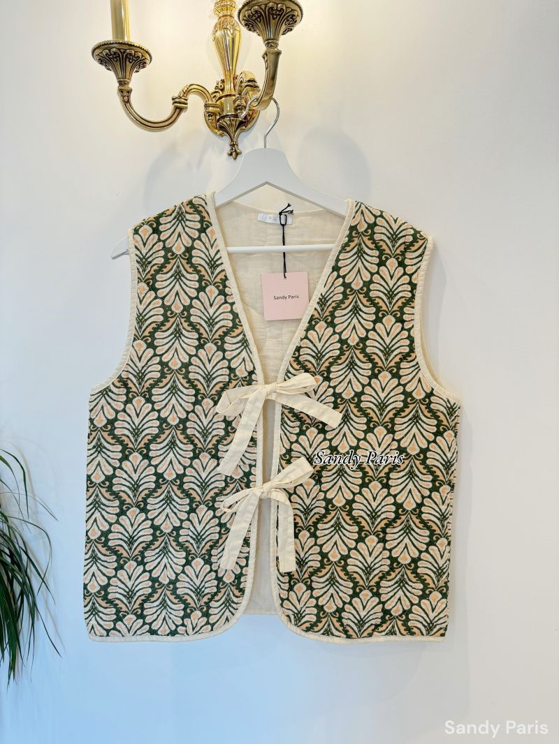 GILET MET STRIKJES KAKI ONE SIZE