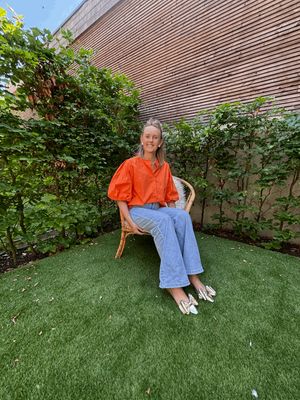 WIJDE BLOES MET POFMOUW ONE SIZE ORANJE