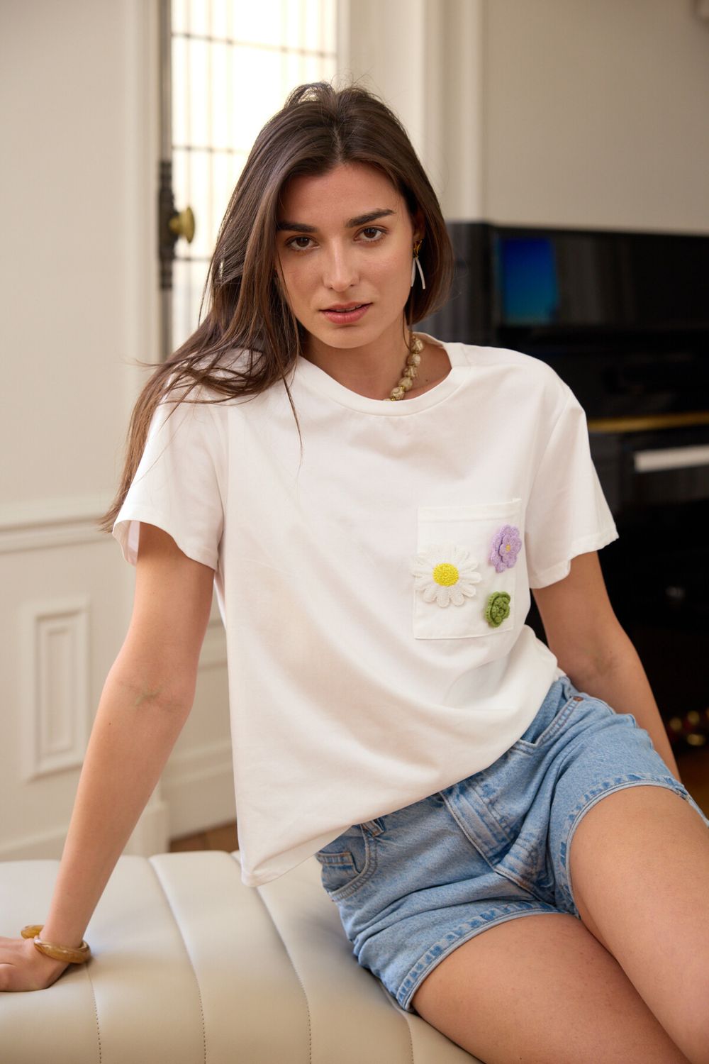 GEBORDUURD T-SHIRT WIT
