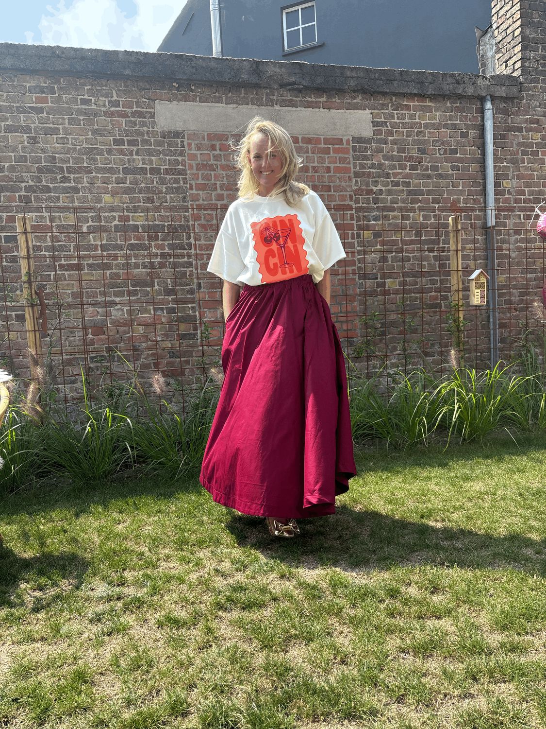 LANGE ROK MET ZAKKEN BURGUNDY