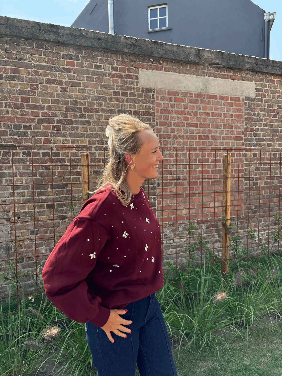 SWEATER MET GLITTER WINE RED