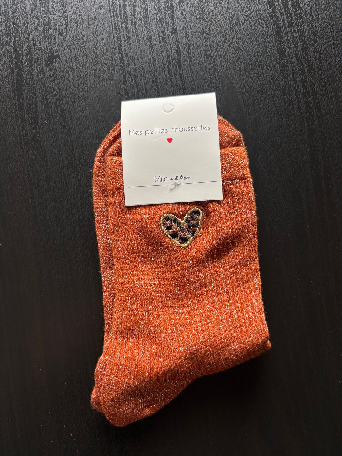 GLITTER KOUSEN ORANJE HARTJE