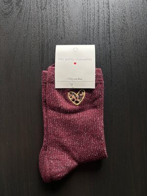GLITTER KOUSEN BORDEAUX HARTJE