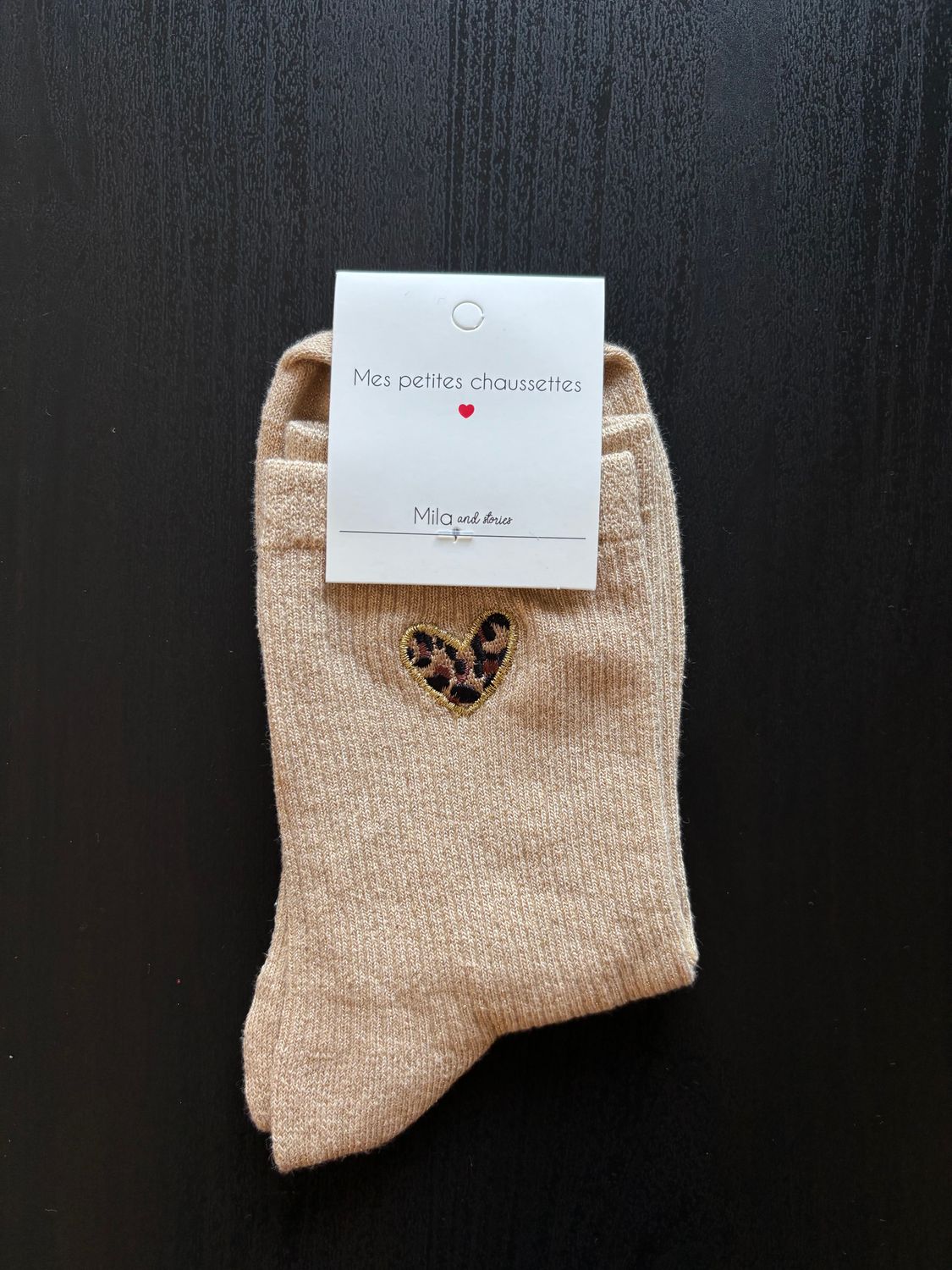 GLITTER KOUSEN BEIGE HARTJE