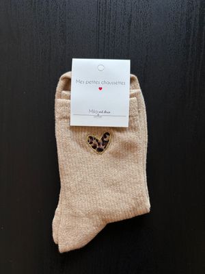 GLITTER KOUSEN BEIGE HARTJE