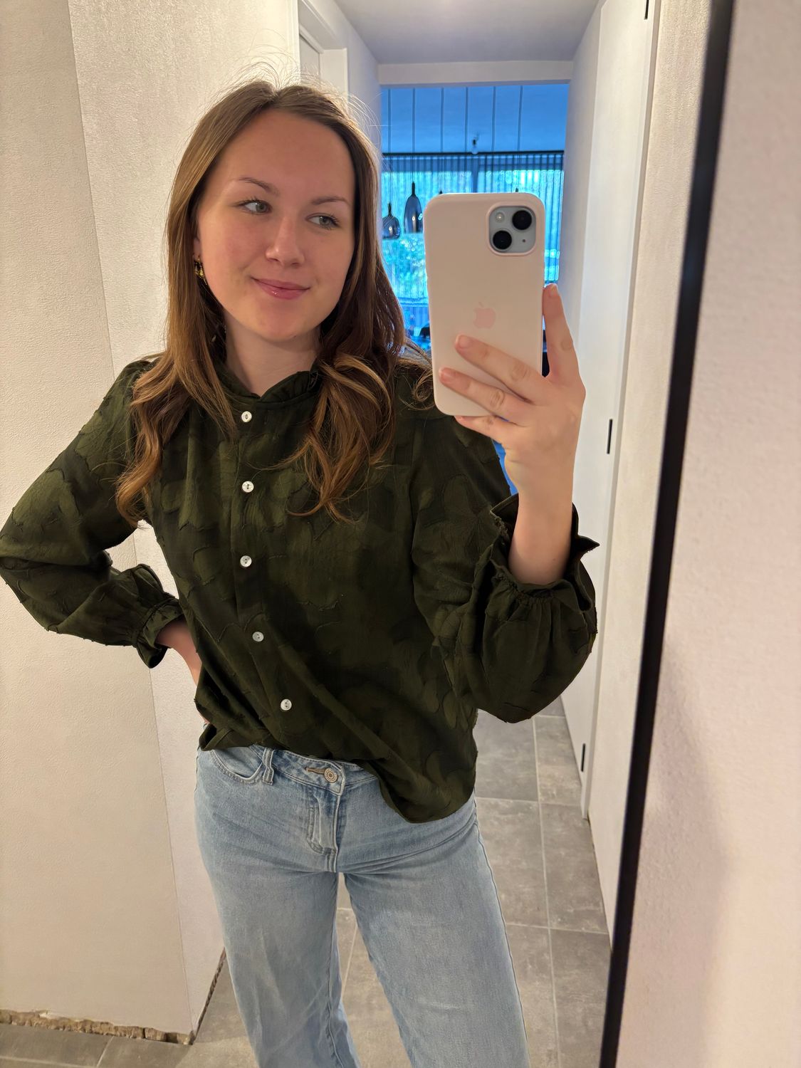 BLOES MET BLOEM PATROON KAKI