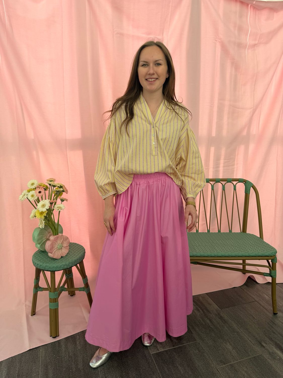 LANGE ROK MET ZAKKEN ROZE