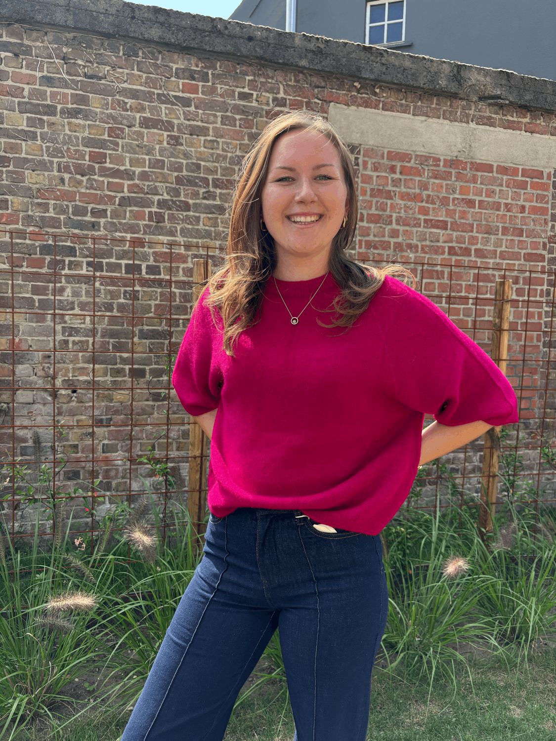 TRUI MET HALFLANGE MOUW FUCHSIA